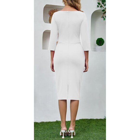 Women's Bodycon Midi Dress Polyester Spandex Elegant Office Casual Work Wear - Picture 6 of 6